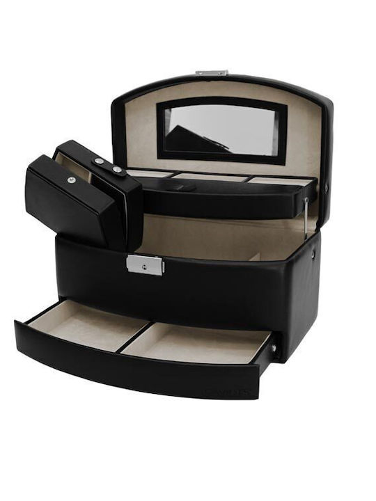 Davidts Metallic Jewellery Box with Drawer and Mirror Black 28x17.5x15cm