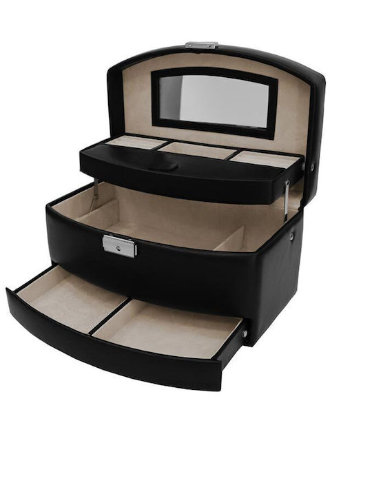 Davidts Metallic Jewellery Box with Drawer and Mirror Black 28x17.5x15cm