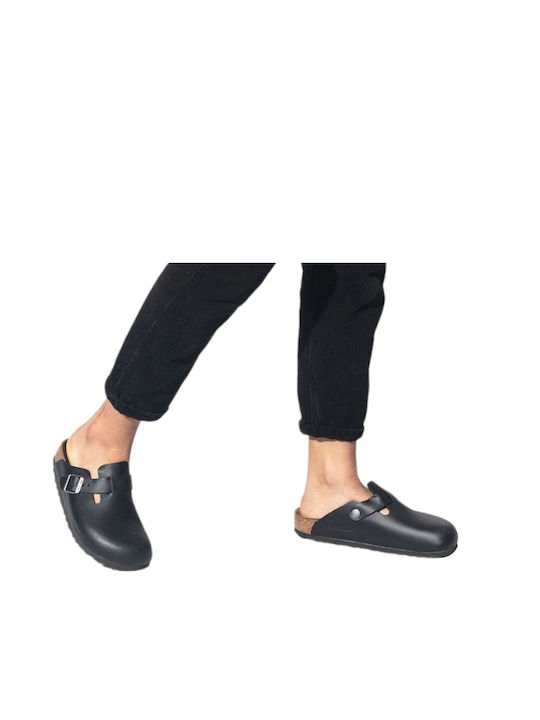 Birkenstock Classic Leather Winter Women's Slippers in Black color