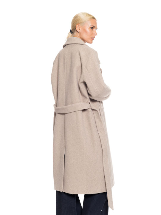 Splendid Women's Wool Long Coat with Belt beige