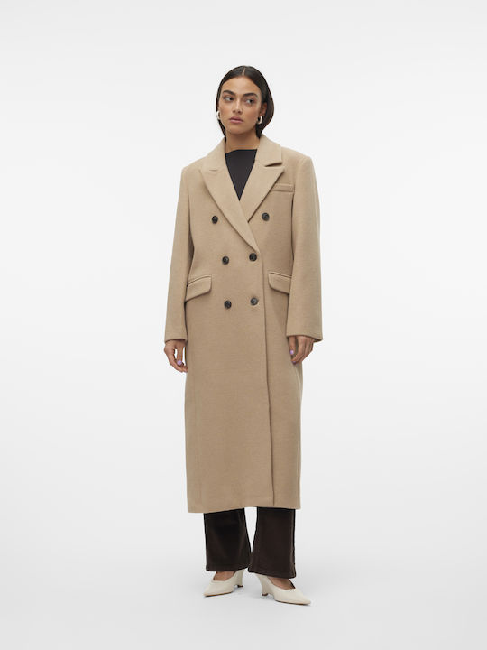 Wolle Damen Brown Mantel mit Knöpfen