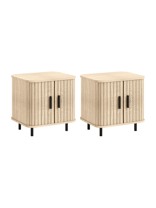 Wooden Bedside Tables with Metal Legs Brown 2 Pieces 48x40x48cm