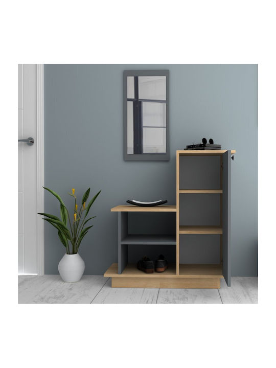 Cute Eingangsmöbel mit Spiegel & Schuhschrank Natural Beech - Anthracite 90x35x95cm