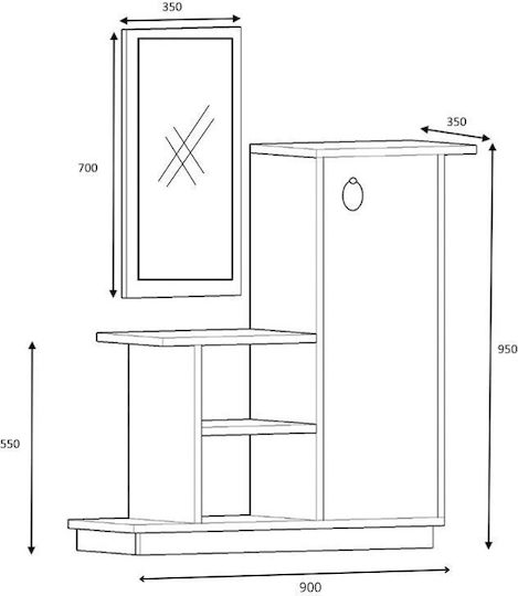 Cute Eingangsmöbel mit Spiegel & Schuhschrank Natural Beech - Anthracite 90x35x95cm