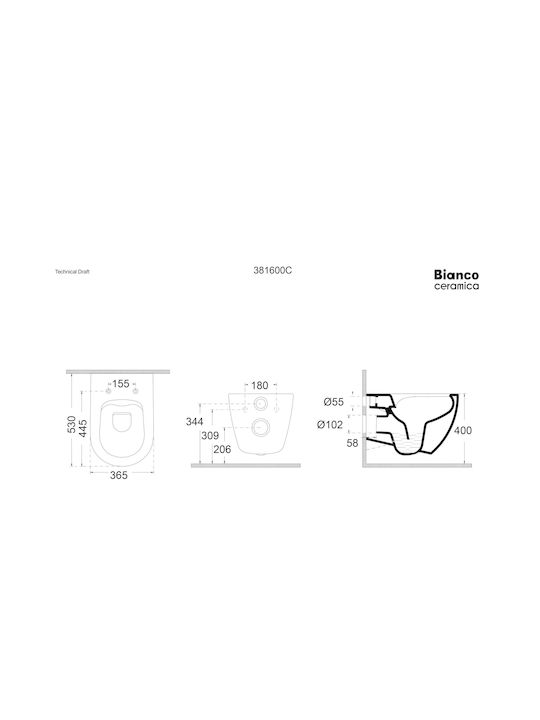 Bianco Ceramica Plastic Soft Close Toilet Seat Anthracite Matt 45cm