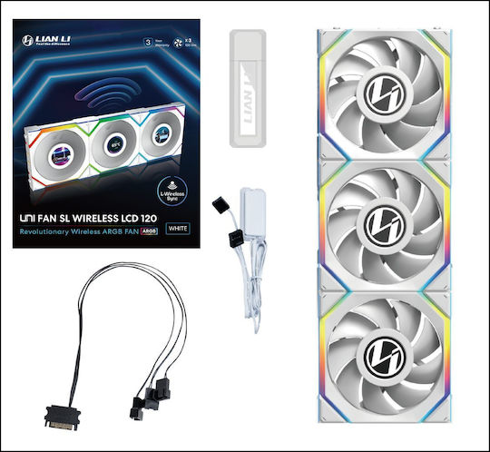Lian Li UNIFAN SL Wireless LCD Case Fan 120mm (1900rpm / 58.08cfm) με RGB Φωτισμό 3τμχ Λευκό