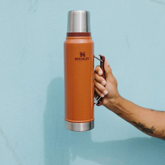 Stanley Classic Legendary Bottle Thermos Stainless Steel / Plastic BPA Free 1lt Hammertone Clay with Handle