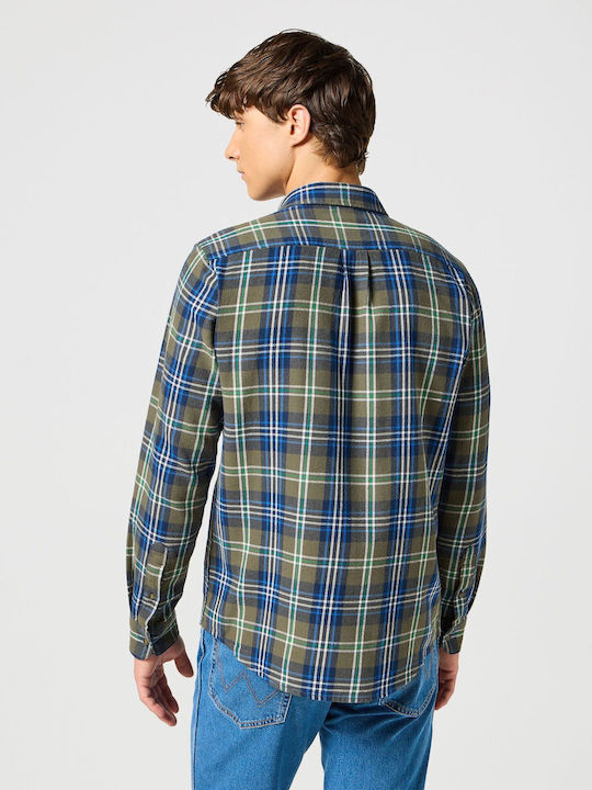 Wrangler Long-sleeved Cotton Shirt Checked Green