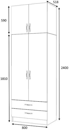Doppeltür Kleiderschrank Ricardo mit Aufsatz Natural Beech 80x51.8x240cm