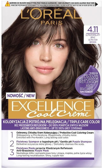 L'Oréal Professionnel Excellence Cool Creme Βαφή Μαλλιών 4.11 Ultra Ash Braz 75ml