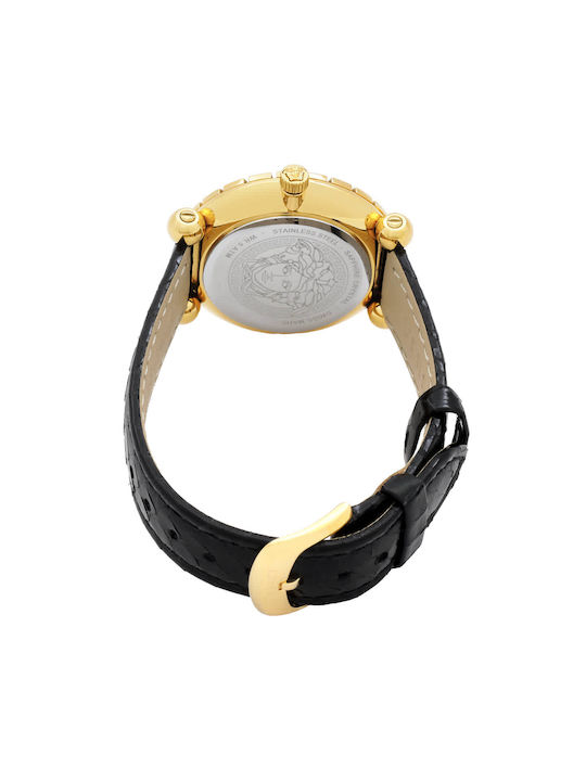 Versace Greca Twist Damen Uhr mit Schwarz Lederarmband