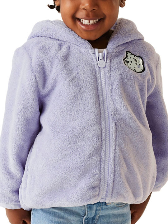 Kinderstrickjacke Fleece mit Kapuze Flieder