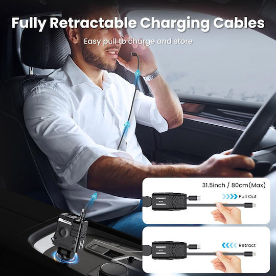 Auto-Ladegerät 66W 3A Schnellladung mit Anschlüssen: 1xUSB 1xType-C mit Kabel Typ-C,TC-TC / Blitzschlag Schwarz Farbe