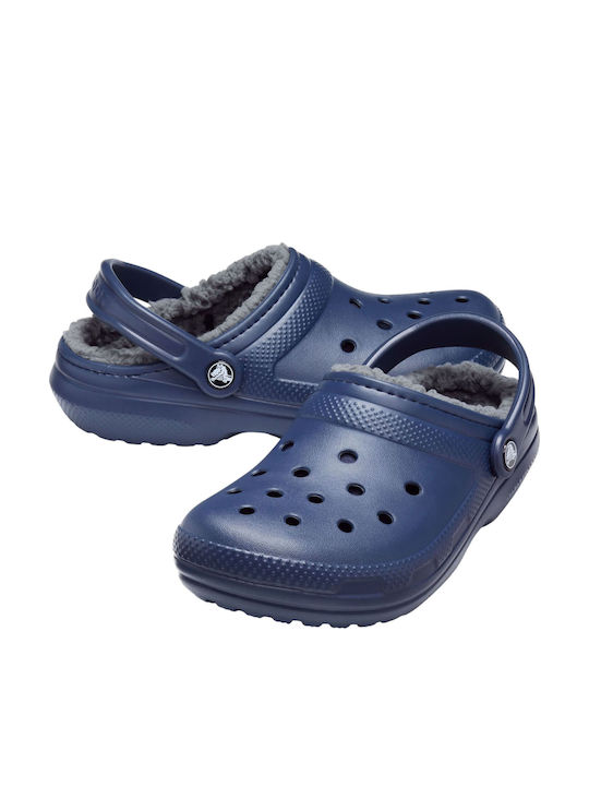 Crocs Classic Fuzz Lined Ανατομικά Σαμπό με Γούνα Μπλε 203591-459
