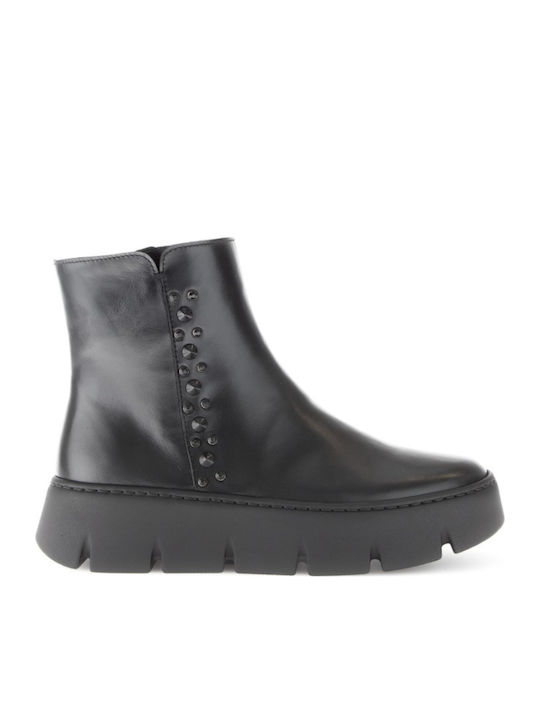 Leder Stiefeletten Damen Schwarz