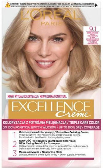 L'Oreal Paris Excellence Creme Hair Dye 9.1 Very Light Blond Ashen