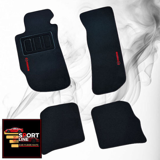 Mazda Rx-8 2003-2012 Πατακια Μοκετα Sport Line Μαυρο Me Κοκκινη Ραφη Κοκκινο Κεντημα Mazda Σετ 4τμχ