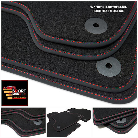 Mazda Rx-8 2003-2012 Πατακια Μοκετα Sport Line Μαυρο Me Κοκκινη Ραφη Κοκκινο Κεντημα Mazda Σετ 4τμχ