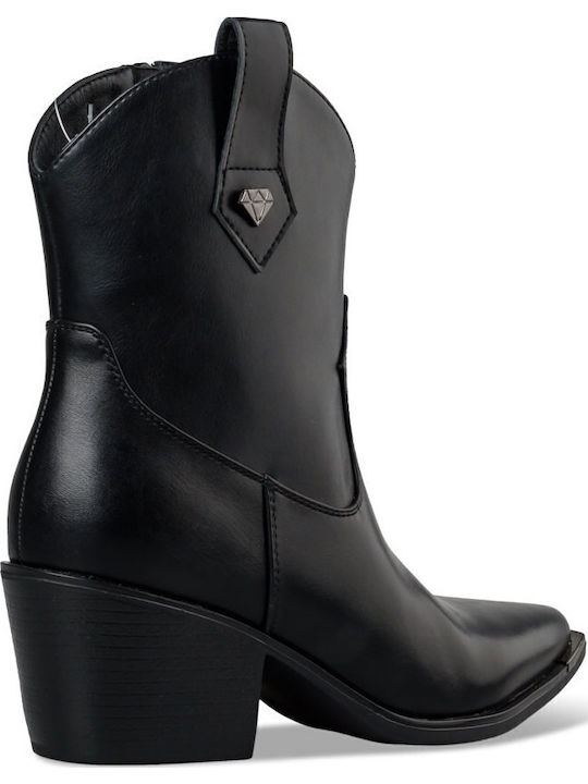 Leder Damen Cowboy-Stiefeletten Schwarz