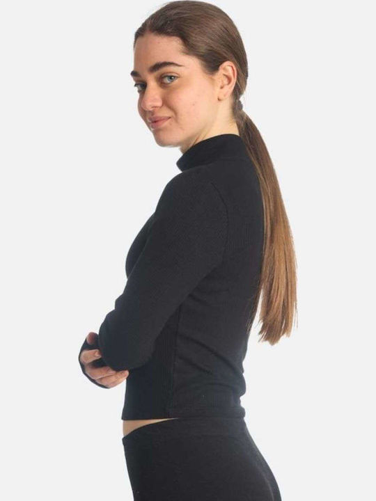Women's Crop Top Cotton Long Sleeve Black