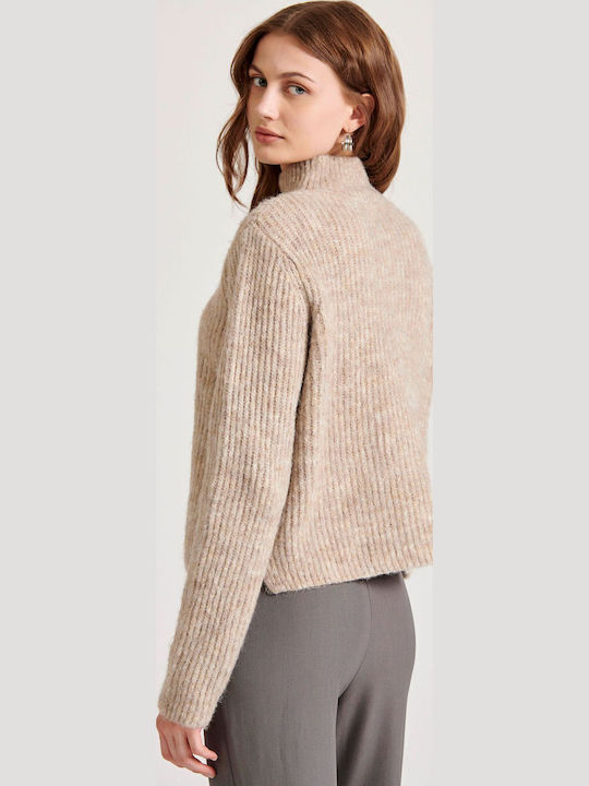 Women's Long Sleeve Sweater Woolen Vintage Beige Camel
