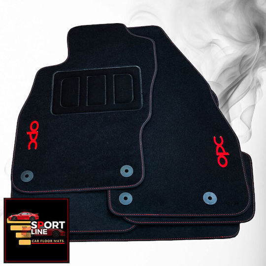 Opel Corsa D & E 2006-2019 Teppichmatten Sport Line Schwarz mit roter Naht Rote Stickerei Opc Set aus 4 Teilen