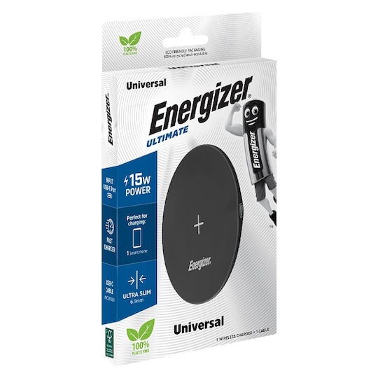 Energizer Wireless Charger (Qi Pad) and Cable USB-C 15W Blacks