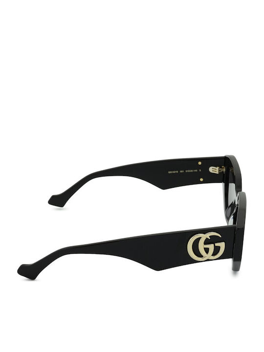 Gucci Damentagessonnenbrille mit schwarzem Horn umrandetem Rahmen und grauen Gläsern GG1421S 001