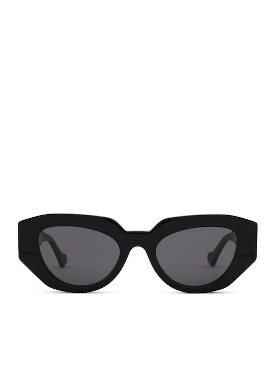 Gucci Damentagessonnenbrille mit schwarzem Horn umrandetem Rahmen und grauen Gläsern GG1421S 001