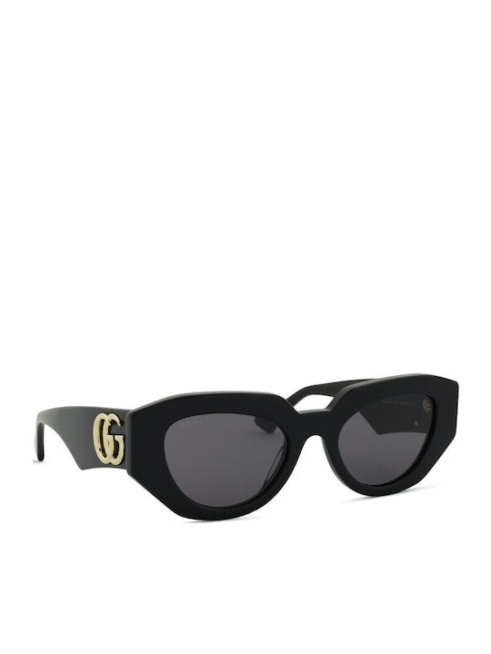 Gucci Damentagessonnenbrille mit schwarzem Horn umrandetem Rahmen und grauen Gläsern GG1421S 001