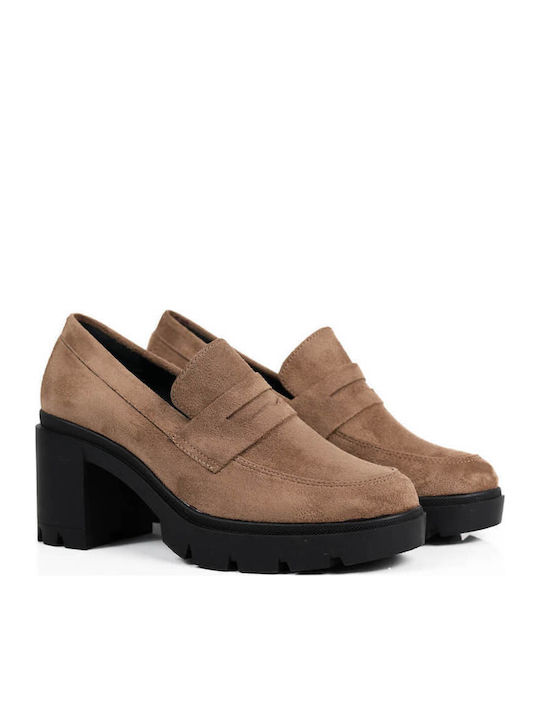 Μπεζ Loafers Τακούνι Υφασμάτινη Στάφα