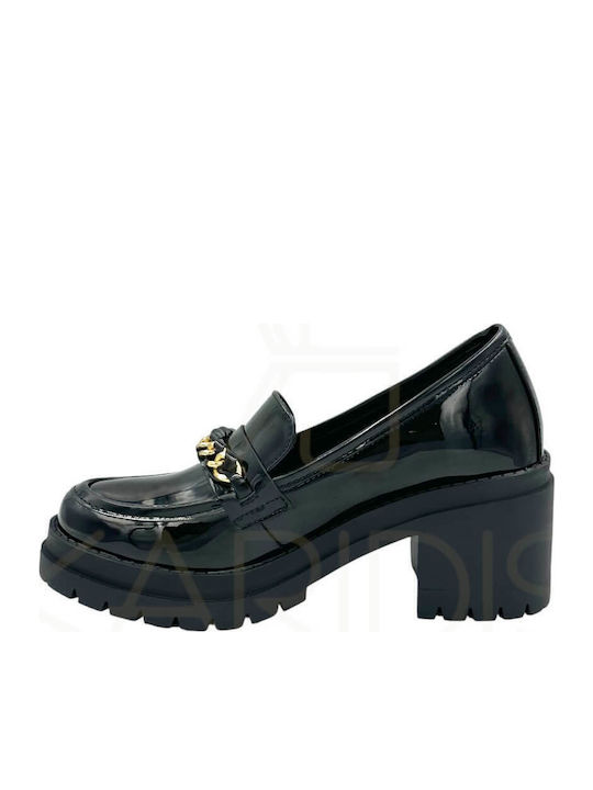 Leder Pumps mit mittelhohem Absatz Schwarz