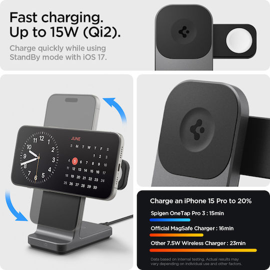 Spigen Wireless Charger Qi2 15W Gray (3-in-1 Stand S318W)