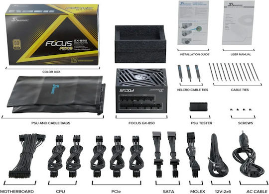 Seasonic Focus GX ATX3 2024 850W Black Computer Power Supply Full Modular 80 Plus Gold