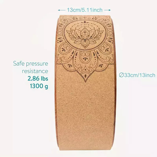 Yoga Wheel Τροχός Yoga Pilates Natural Cork Διάμετρο 33cm