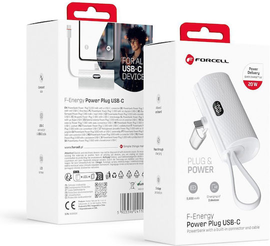 Forcell F-Energy Power Plug F5K3 Type C 5000mAh 20W Power Delivery Quick Charge White