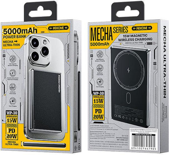 WK WP-30 MagSafe Power Bank 5000mAh 20W Power Delivery Μαύρο
