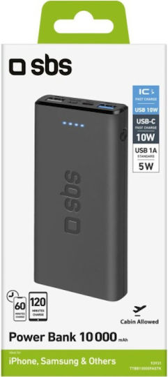 SBS Fast Power Bank 10000mAh cu 2 Porturi USB-A Negru