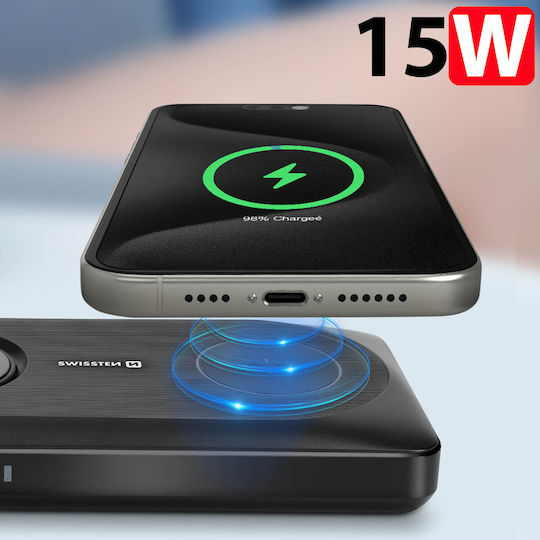 Swissten 2in1 MagSafe Power Bank 10000mAh με Θύρα USB-A Μαύρο