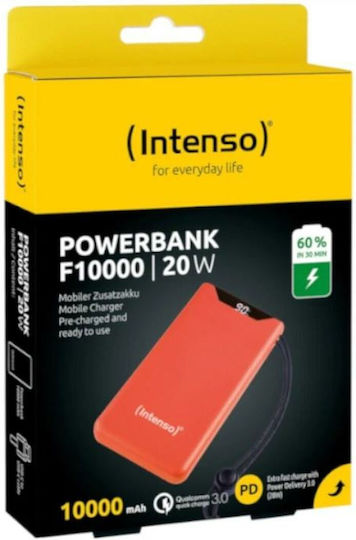 Intenso F10000 Power Bank 10000mAh 20W с USB-A порт и USB-C порт Бързо зареждане 3.0 Оранжев