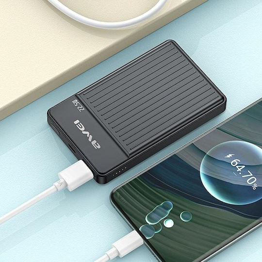 Awei P33K Power Bank 10000mAh 22.5W with USB-A Output Port and USB-C Output Port Black