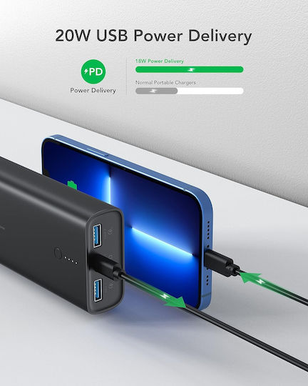 Charmast C1146L Power Bank 10000mAh 20W με 2 Θύρες USB-A και Θύρα USB-C Μαύρο