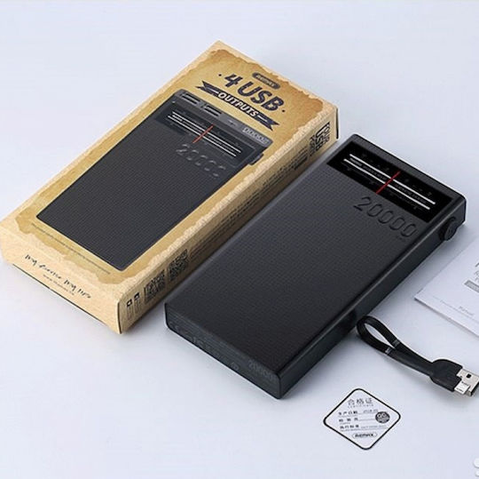 Remax RPP-102 Power Bank 20000mAh με 4 Θύρες USB-A Μαύρο