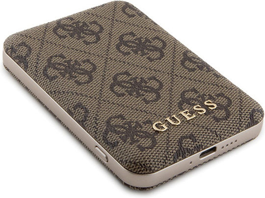 Guess Metal Logo MagSafe Power Bank 5000mAh 15W με Θύρα USB-A και Θύρα USB-C Καφέ