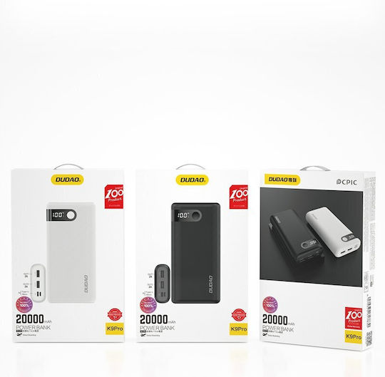 Dudao K9Pro-05 Power Bank 20000mAh cu 2 Porturi USB-A Alb