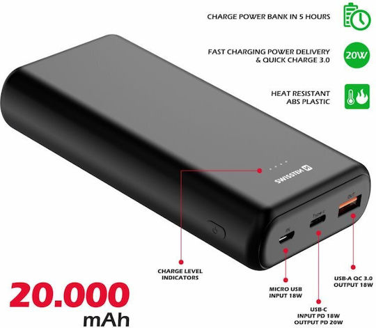 Swissten Power Bank 20000mAh with USB-A Port and 2 USB-C Ports Black