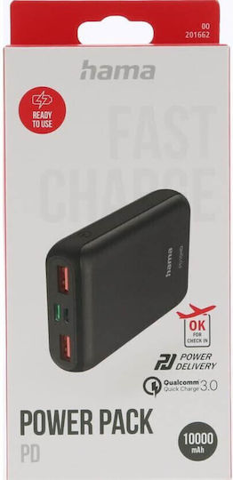 HAMA PD10-HD Външна Батерия 10000mAh с 2 USB-A Изходни Порта и USB-C Изходен Порт Бързо Зареждане Антрацит