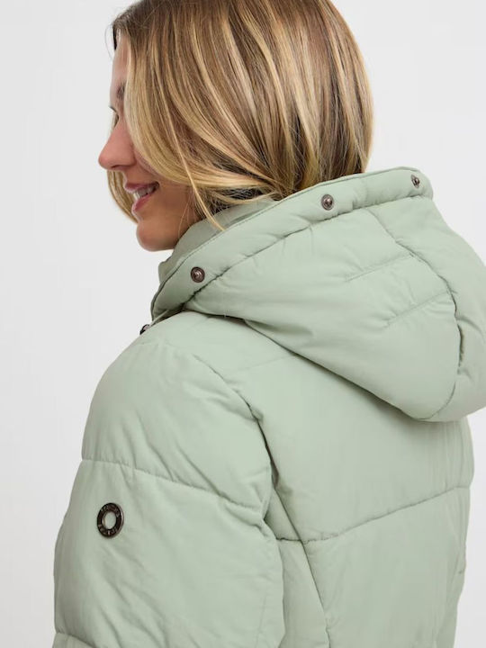 Women's Long Puffer Jacket for Winter Pastel Green - Mint
