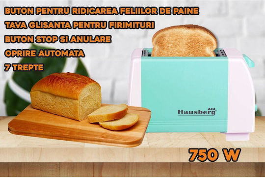 Hausberg Prăjitor de pâine 2 sloturi 750W Albastru