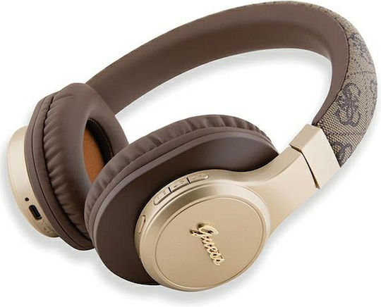 Guess 4G Script Metal Logo Wireless / Wired Over Ear Headphones with 32 hours of Operation and Quick Charge Brown